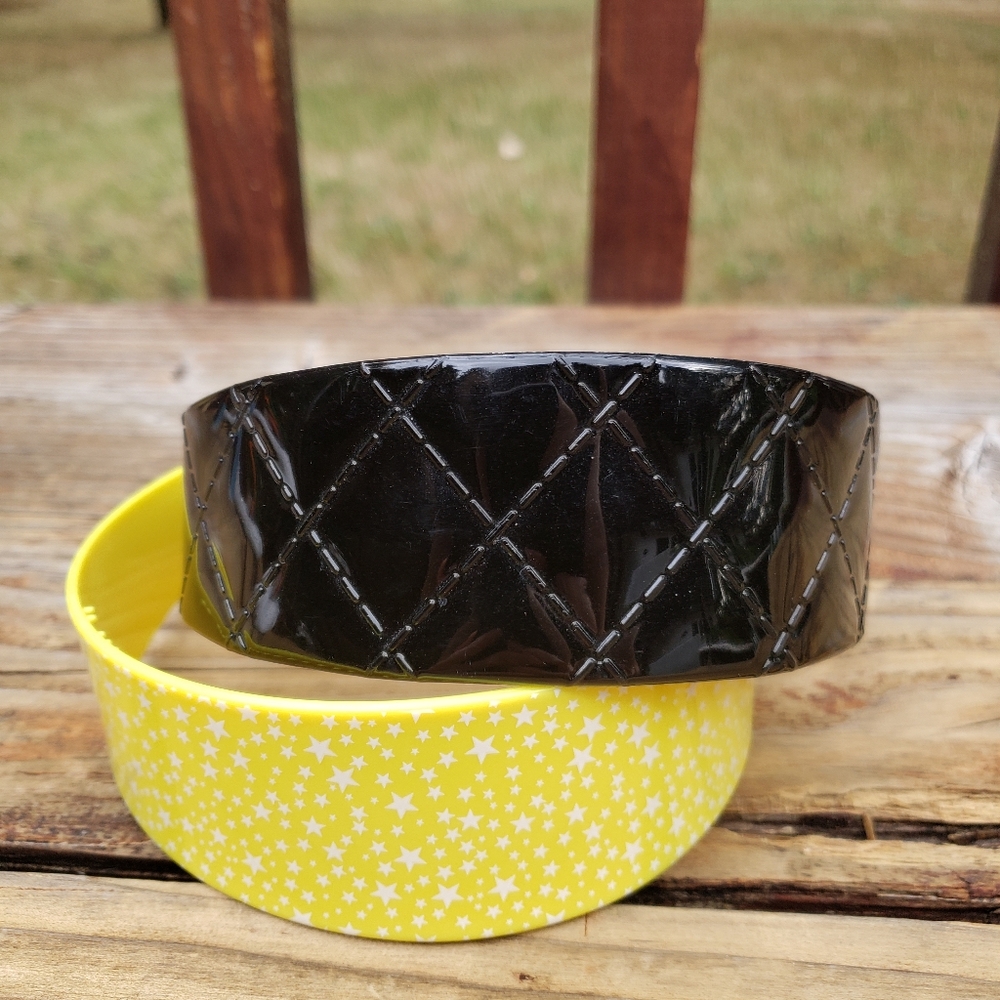 Yellow Star & Black Quilt Plastic Headbands - Thicker (Teen/Adult Size)